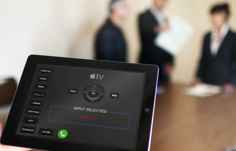 iPad video conferencing interface showing Apple TV control